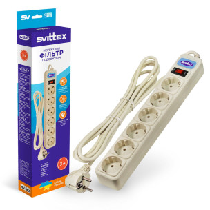 Подовжувач SVITTEX з мережевим фільтром 3 м SV-862 шестимісний Подовжувач SVITTEX з мережевим фільтром 3 м SV-862 шестимісний