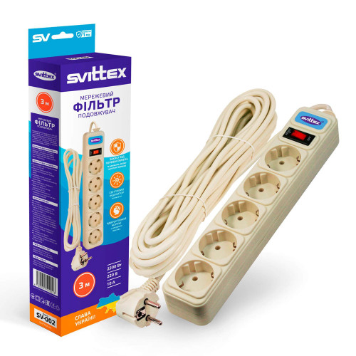 Удлинитель SVITTEX с сетевым фильтром 3 м SV-002