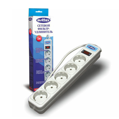 Удлинитель SVITTEX с сетевым фильтром 5 м SV-003