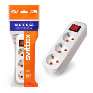 Розетка колодка SVITTEX тримісна із заземленням та вимикачем SV-011