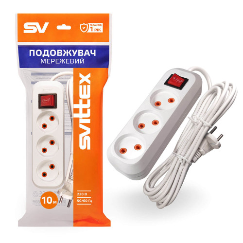 Удлинитель SVITTEX с трехместной розеткой и выключателем 10 м SV-012-10