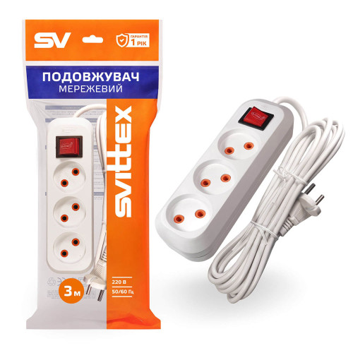 Удлинитель SVITTEX с трехместной розеткой и выключателем 3 м SV-012-3