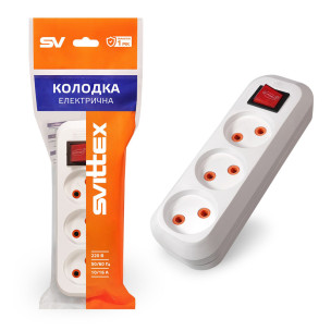 Розетка колодка SVITTEX тримісна з вимикачем SV-012
