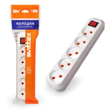 Розетка колодка SVITTEX п'ятимісна з вимикачем SV-015