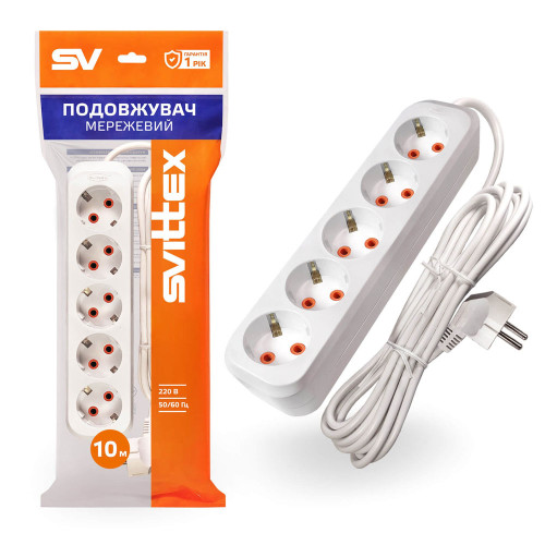 Удлинитель SVITTEX с пятиместной розеткой 10 м SV-016-10
