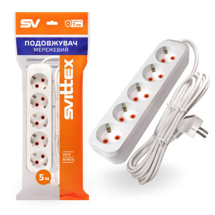 Подовжувач SVITTEX із п'ятимісною розеткою 5 м SV-016-5