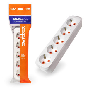 Розетка колодка SVITTEX п'ятимісна з заземлюючим контактом SV-016 Розетка колодка SVITTEX п'ятимісна з заземлюючим контактом SV-016