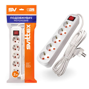 Подовжувач SVITTEX із п'ятимісною розеткою 2 м SV-017-2