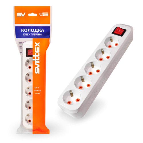 Розетка колодка SVITTEX пятиместная с заземлением выключателем SV-017