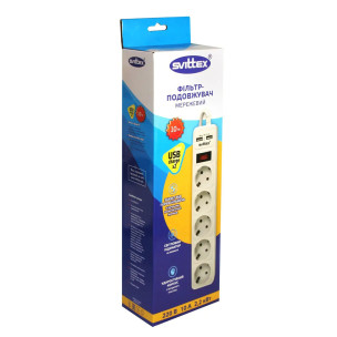 Мережевий фільтр-подовжувач SVITTEX 10.0м 10А 220В. - 2*USB 5V 2.1A. SV-026