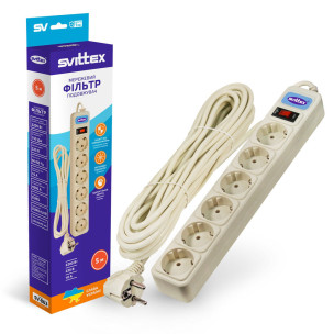 Удлинитель SVITTEX с сетевым фильтром 5 м SV-863 шестиместный Удлинитель SVITTEX с сетевым фильтром 5 м SV-863 шестиместный