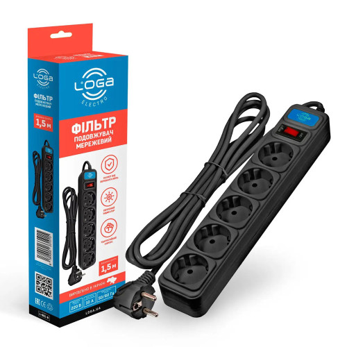 Подовжувач LOGA із мережевим фільтром 1,5 м L-901-B