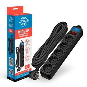Подовжувач LOGA з мережевим фільтром 3,0 м L-903-B чорний Подовжувач LOGA з мережевим фільтром 3,0 м L-903-B чорний