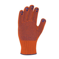 Рабочие трикотажные перчатки с ПВХ точкой оранжевые Украина 10 класс
