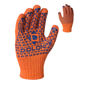 Робочі рукавички DOLONI 584 ДКГ помаранчева із синьою точкою ПВХ 2-х стороння