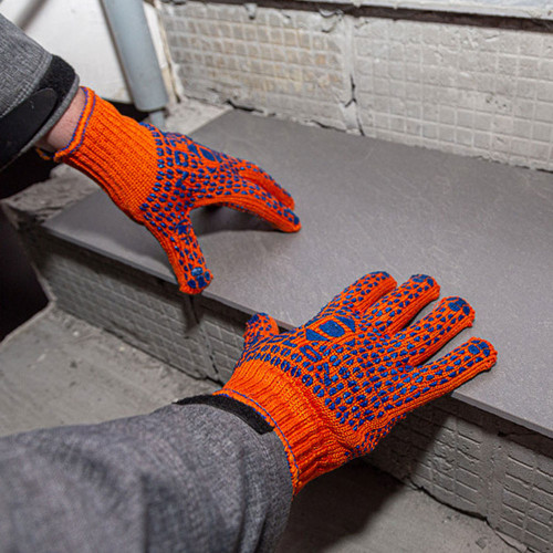 Робочі рукавички DOLONI 584 ДКГ помаранчева із синьою точкою ПВХ 2-х стороння