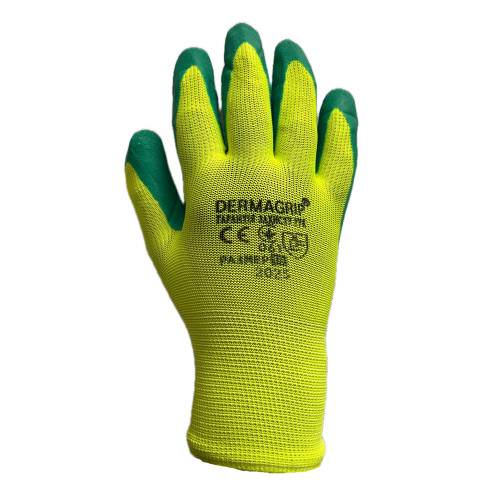 Робочі рукавички стрейчові з латексним покриттям зелені