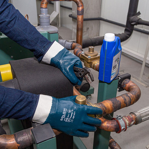 Робочі рукавички DOLONI 851 ДКГ нітрил, синя манжет крага