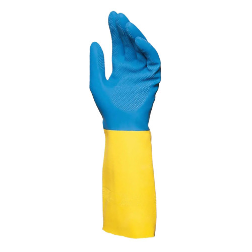 Перчатки хозяйственные латексные желто-синие р. L