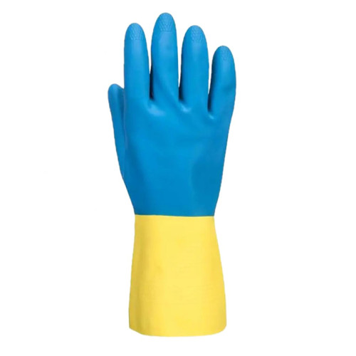 Перчатки хозяйственные латексные желто-синие р. L