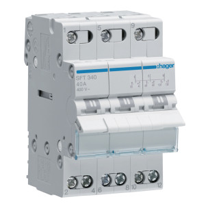 Перемикач 3-х позиційний Hager вихід зверху 3P 40A SFT340