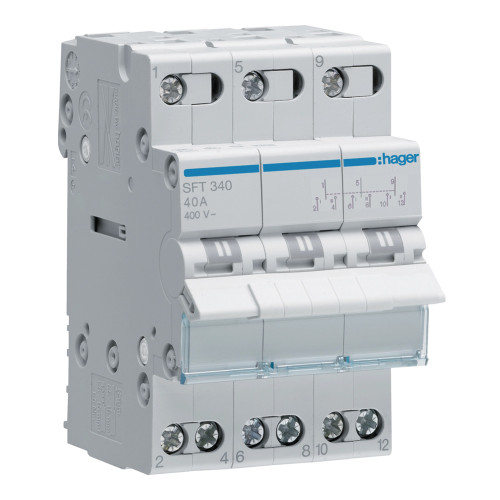 Перемикач 3-х позиційний Hager вихід зверху 3P 40A SFT340