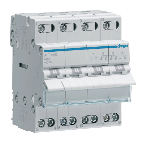 Перемикач 3-х позиційний Hager вихід зверху 4P 40A SFT440