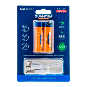 Комплект акумуляторів Quantum USB Li-ion AA 1950 mAh кабель Type-C