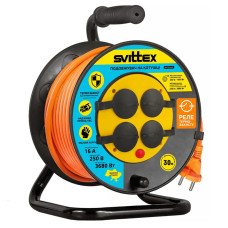 Подовжувач на котушці SVITTEX з термозахистом та захистом IP44 30 м 1,5 мм²