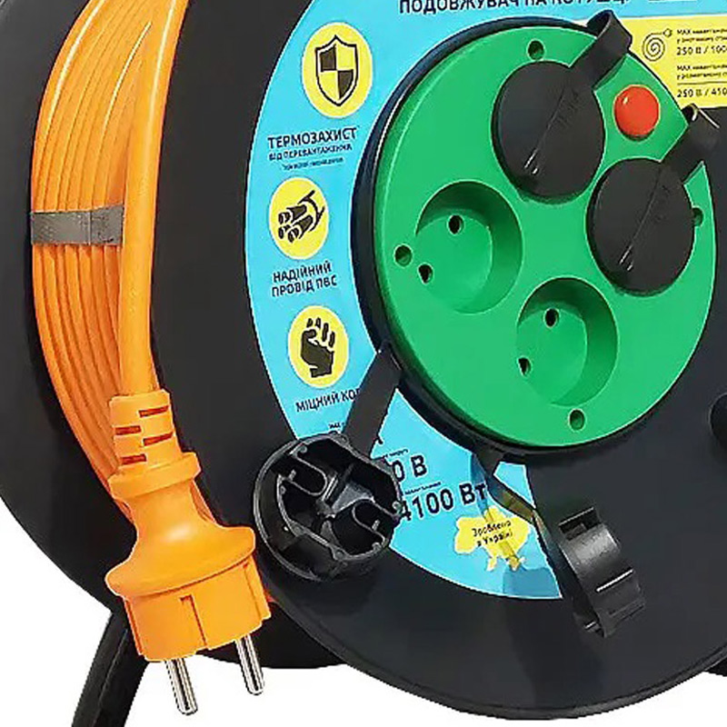 Подовжувач на котушці SVITTEX 30 м з термозахистом та захистом IP44 SV-019-O-IP44