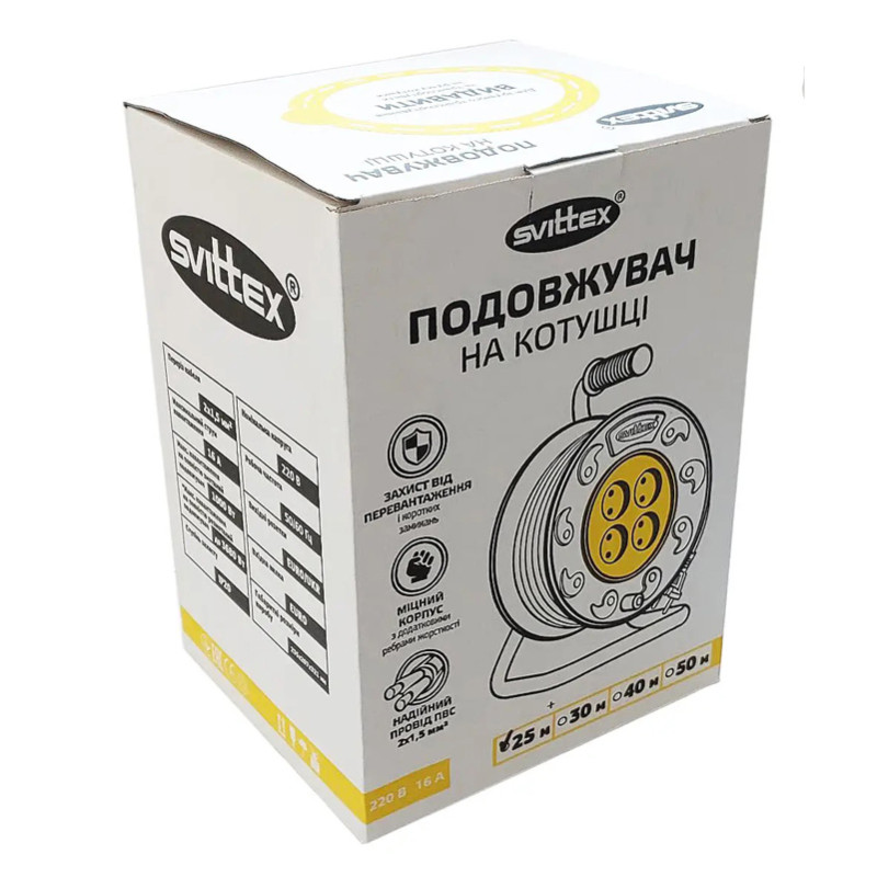 Подовжувач на котушці SVITTEX Профі 30 м з термозахистом SV-019-О
