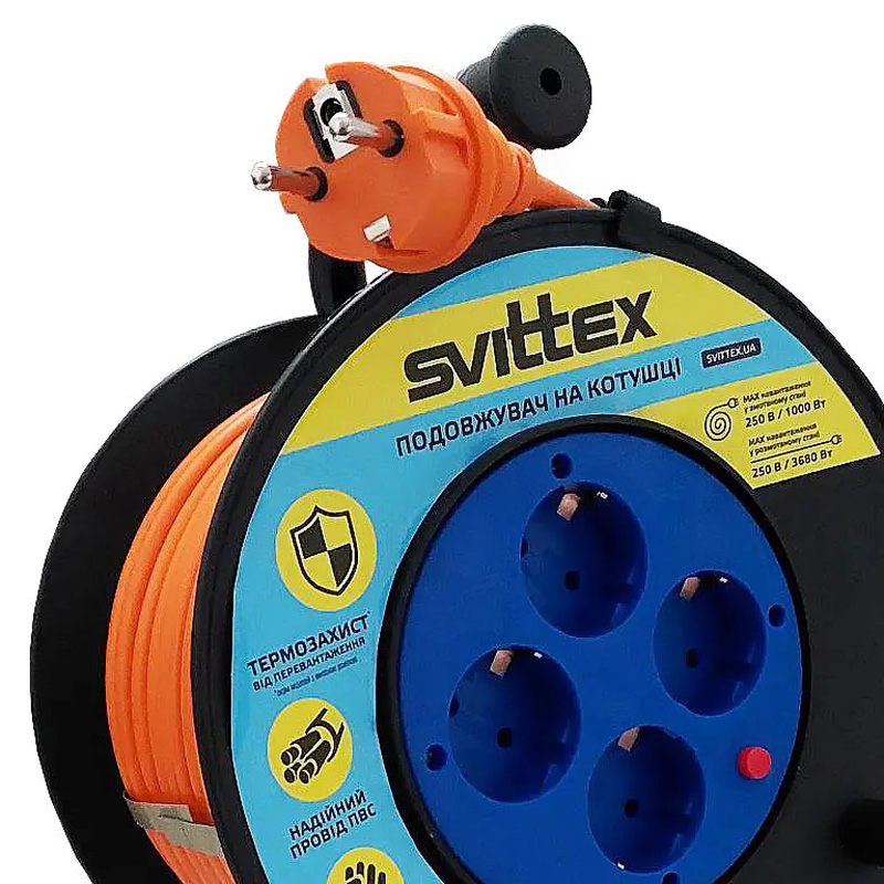 Подовжувач на котушці SVITTEX із заземленням та термозахистом 40 м SV-0320-O