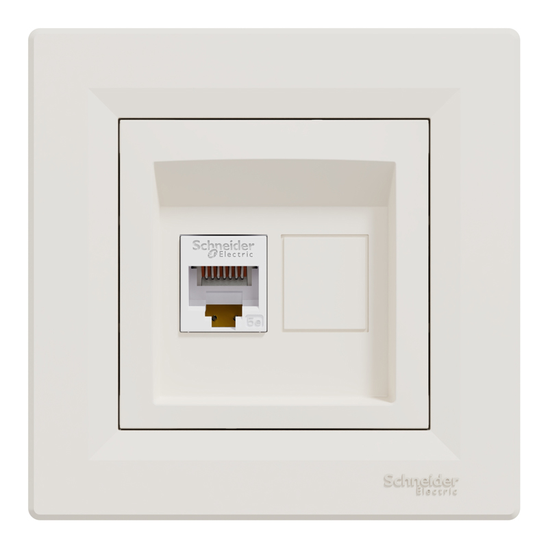 Розетка комп’ютерна RJ45 UTP Cat 5e з рамкою Schneider Electric Asfora, кремова