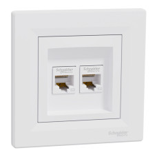 Розетка комп’ютерна подвійна 2×RJ45 UTP Cat 5e з рамкою Schneider Electric Asfora, біла