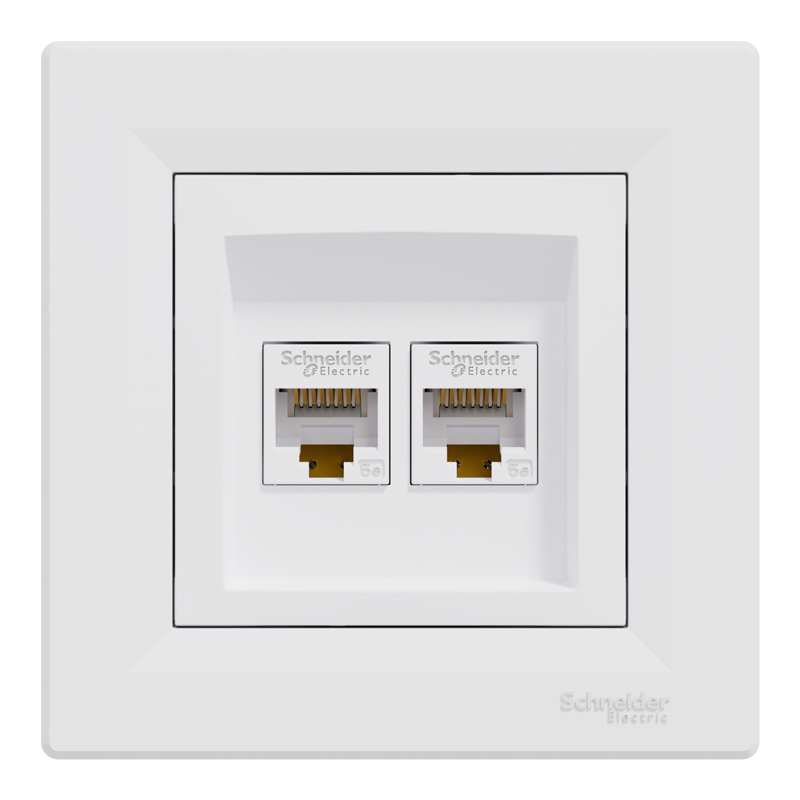 Розетка комп’ютерна подвійна 2×RJ45 UTP Cat 5e з рамкою Schneider Electric Asfora, біла