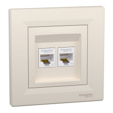 Розетка комп’ютерна подвійна 2×RJ45 UTP Cat 5e з рамкою Schneider Electric Asfora, кремова