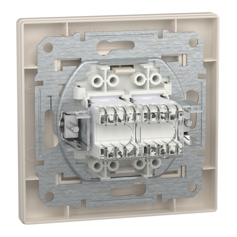 Розетка комп’ютерна подвійна 2×RJ45 UTP Cat 5e з рамкою Schneider Electric Asfora, кремова