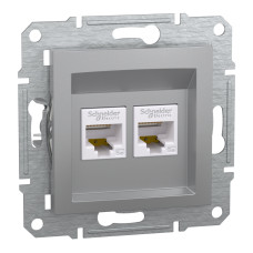 Розетка комп’ютерна подвійна 2×RJ45 UTP Cat 5e без рамки Schneider Electric Asfora, алюміній