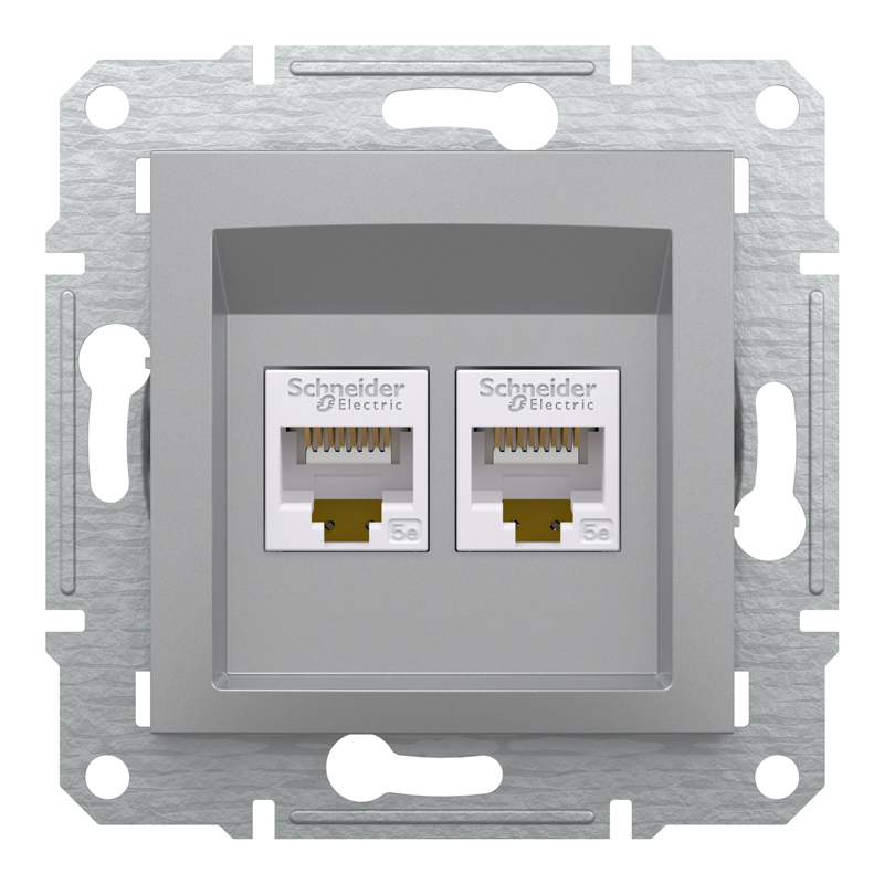 Розетка комп’ютерна подвійна 2×RJ45 UTP Cat 5e без рамки Schneider Electric Asfora, алюміній