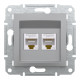 Розетка комп’ютерна подвійна 2×RJ45 UTP Cat 5e без рамки Schneider Electric Asfora, алюміній