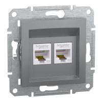 Розетка комп’ютерна подвійна 2×RJ45 UTP Cat 5e без рамки Schneider Electric Asfora, сталь