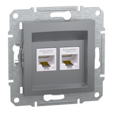 Розетка комп’ютерна подвійна 2×RJ45 UTP Cat 5e без рамки Schneider Electric Asfora, сталь