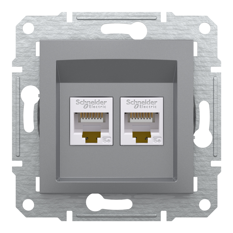Розетка комп’ютерна подвійна 2×RJ45 UTP Cat 5e без рамки Schneider Electric Asfora, сталь