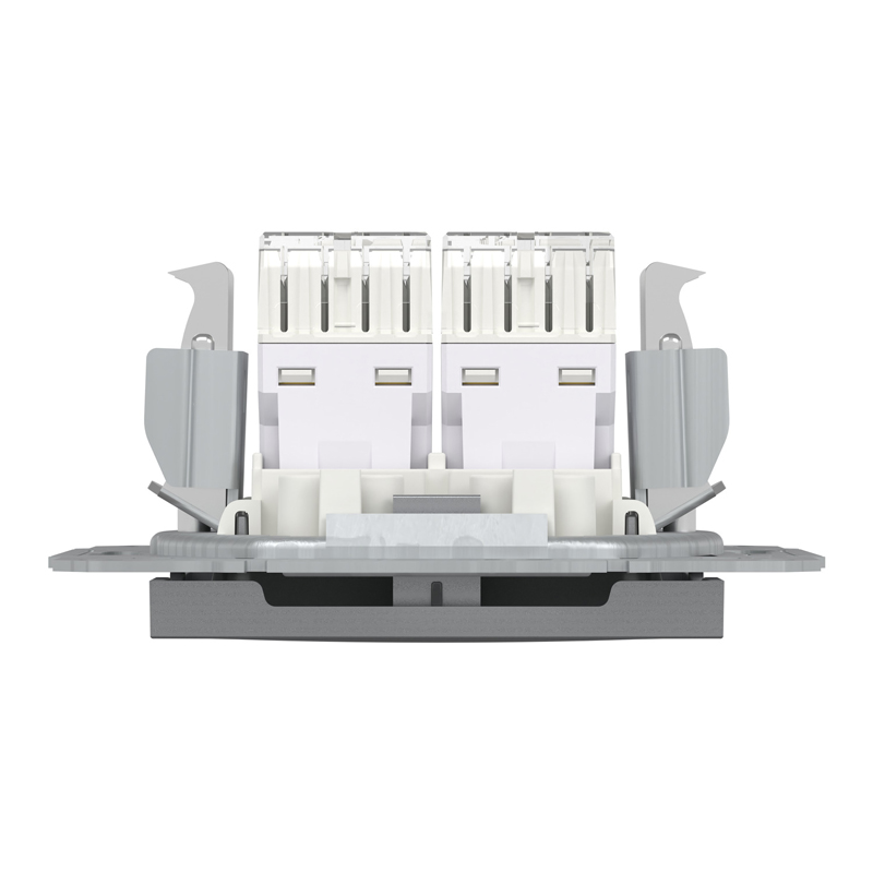 Розетка комп’ютерна подвійна 2×RJ45 UTP Cat 5e без рамки Schneider Electric Asfora, сталь