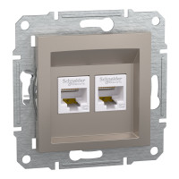 Розетка комп’ютерна подвійна 2×RJ45 UTP Cat 5e без рамки Schneider Electric Asfora, бронза