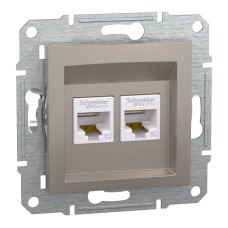Розетка комп’ютерна подвійна 2×RJ45 UTP Cat 5e без рамки Schneider Electric Asfora, бронза