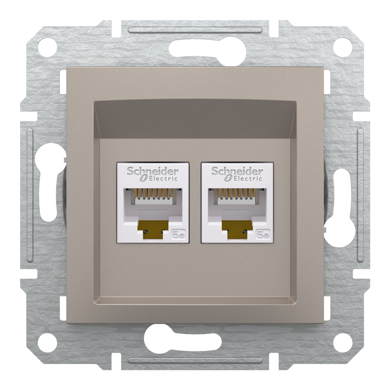 Розетка комп’ютерна подвійна 2×RJ45 UTP Cat 5e без рамки Schneider Electric Asfora, бронза