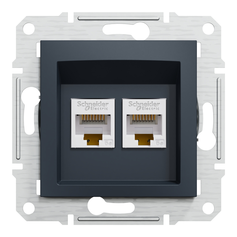 Розетка комп’ютерна подвійна 2×RJ45 UTP Cat 5e без рамки Schneider Electric Asfora, антрацит