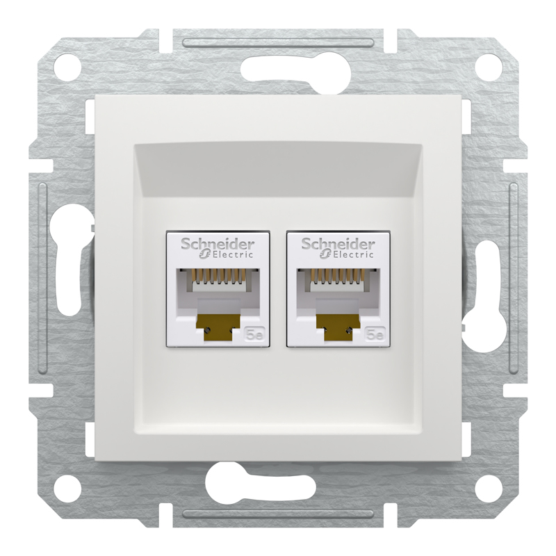 Розетка комп’ютерна подвійна 2×RJ45 UTP Cat 5e без рамки Schneider Electric Asfora, біла