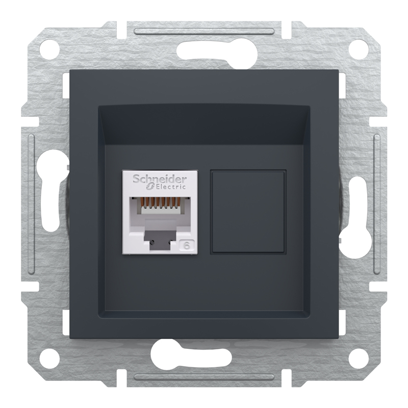 Розетка комп’ютерна RJ45 UTP Cat 6 без рамки Schneider Electric Asfora, антрацит